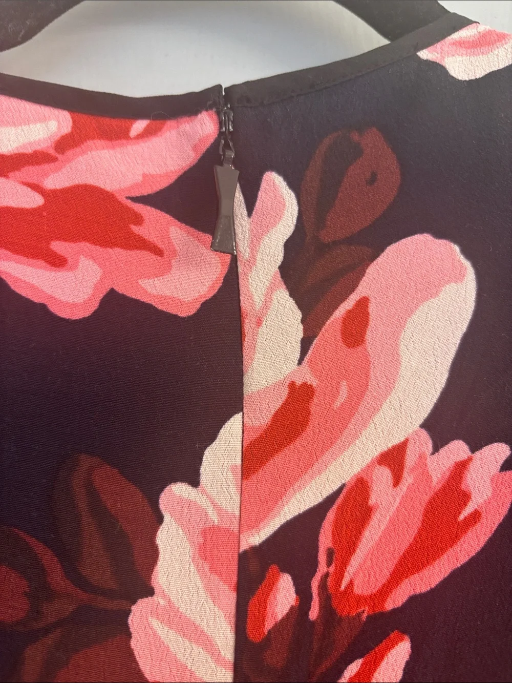 kate spade floral dress in black with pink and red blooms